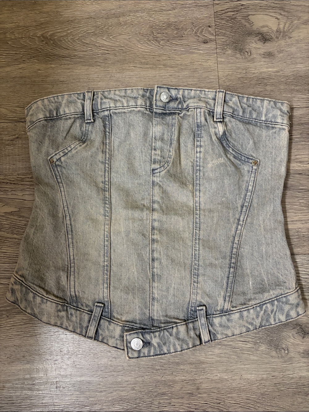 Zara Light Wash Denim Strapless Corset Top